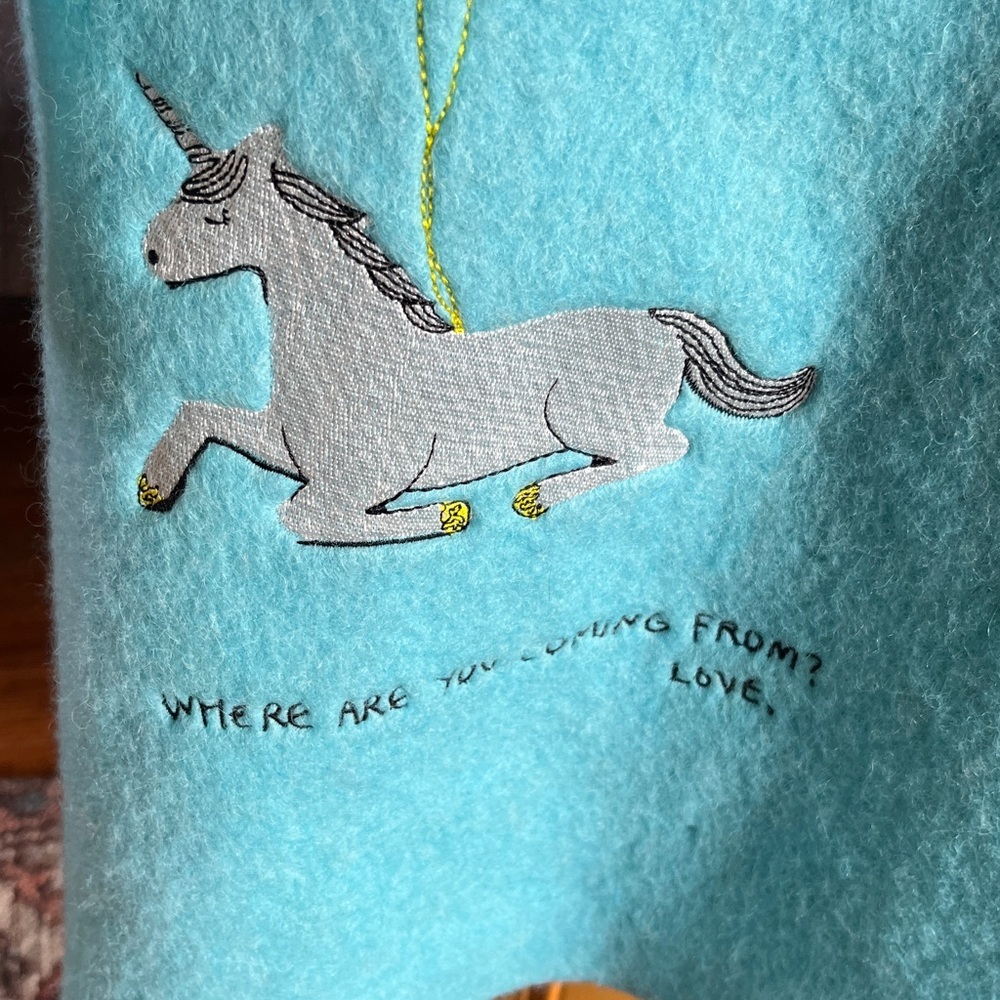 Urlazh Women's Blue Hooded Coat Wool Blend Unicorn Design Size Medium Nwt — image 2 of 8